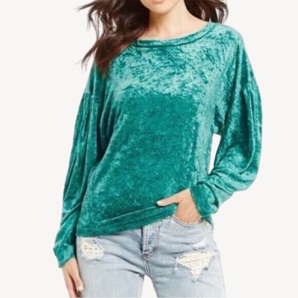 NWT Free People Green Crushed Velvet Dolman Sleeve Top - Picture 6 of 11